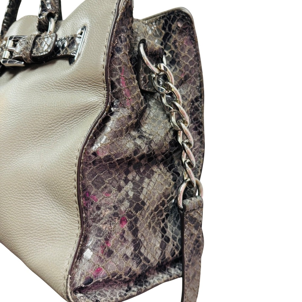 Michael Kors Grey Pebbled Leather & Snakeskin Embossed Satchel Crossbody Bag - Picture 3 of 14